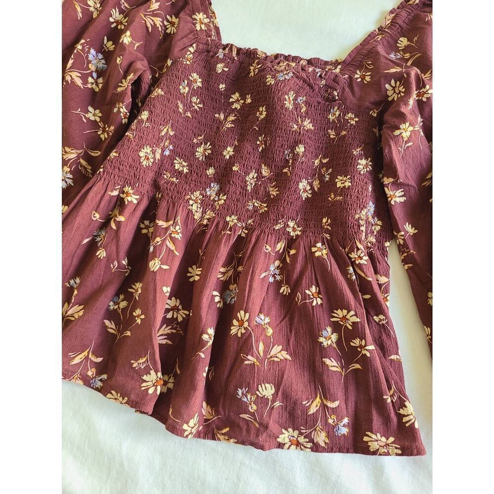 Madewell Blouse Top Womens 14 Brown Floral Long Sleeve Square Neck Casual Wear - Picture 5 of 10